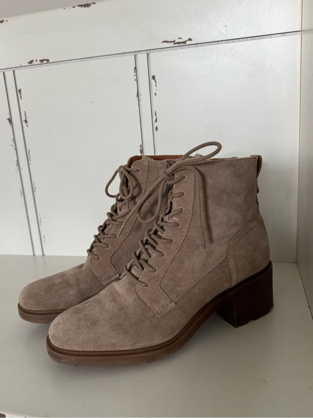 Lucky Brand Taupe Suede Lace-Up Ankle Boots